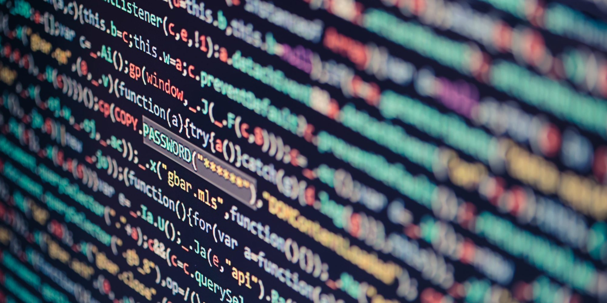 Computer screen displaying program code, website development, application building, password and private data